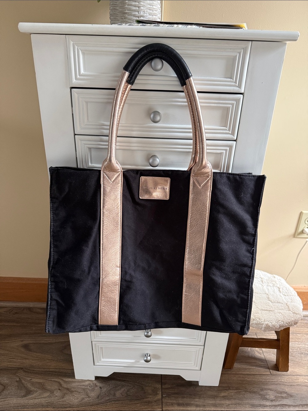 Victoria's Secret Black Tote with Rose Gold Accents